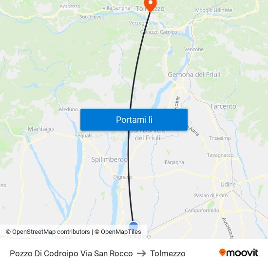 Pozzo Di Codroipo Via San Rocco to Tolmezzo map