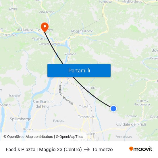 Faedis Piazza I Maggio 23 (Centro) to Tolmezzo map