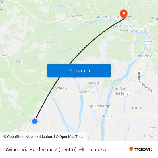 Aviano Via Pordenone 7 (Centro) to Tolmezzo map