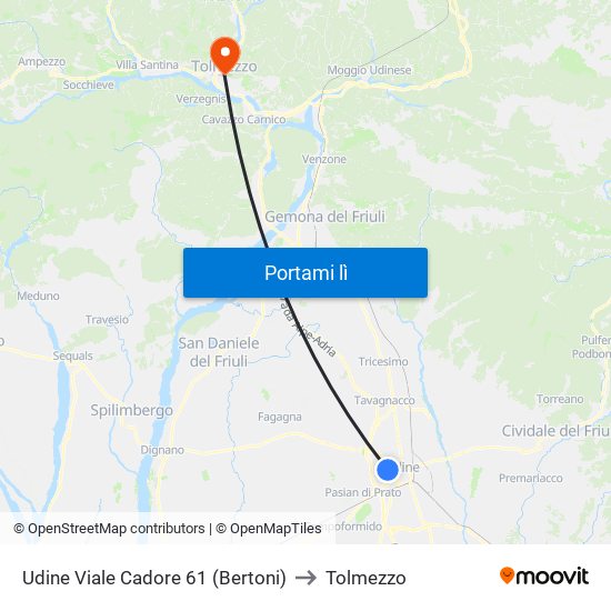 Udine Viale Cadore 61 (Bertoni) to Tolmezzo map