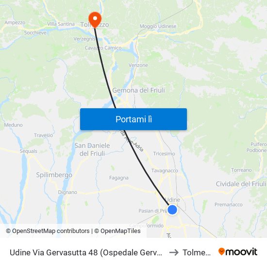 Udine Via Gervasutta 48 (Ospedale Gervasutta) to Tolmezzo map