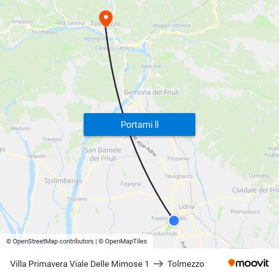 Villa Primavera Viale Delle Mimose 1 to Tolmezzo map