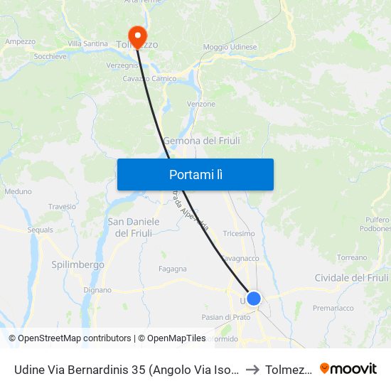 Udine Via Bernardinis 35 (Angolo Via Isonzo) to Tolmezzo map