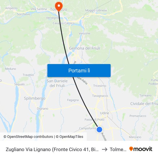 Zugliano Via Lignano (Fronte Civico 41, Bivio Sr 353) to Tolmezzo map