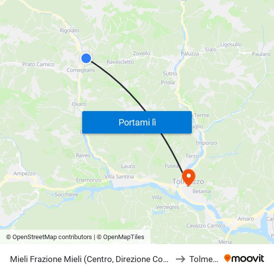 Mieli Frazione Mieli (Centro, Direzione Comeglians) to Tolmezzo map