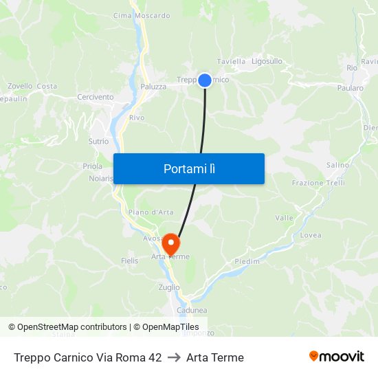 Treppo Carnico Via Roma 42 to Arta Terme map