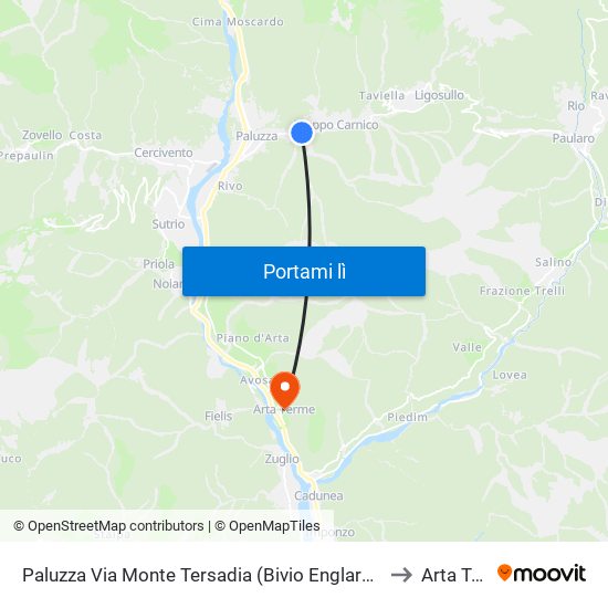 Paluzza Via Monte Tersadia (Bivio Englaro Sup., Dir.Treppo) to Arta Terme map