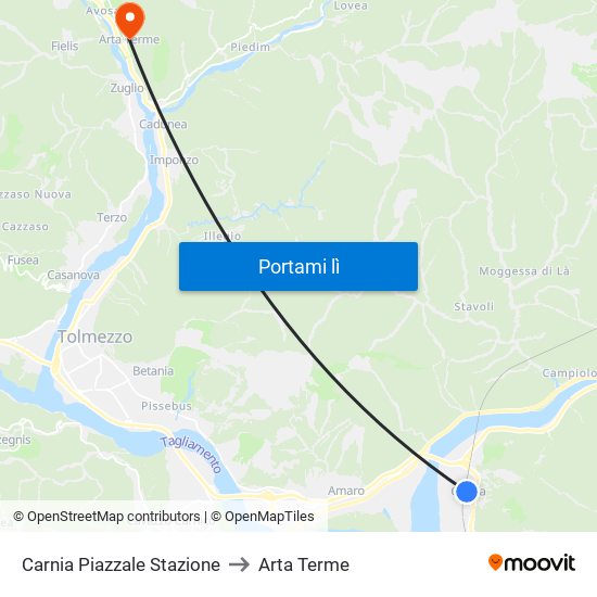 Carnia Piazzale Stazione to Arta Terme map