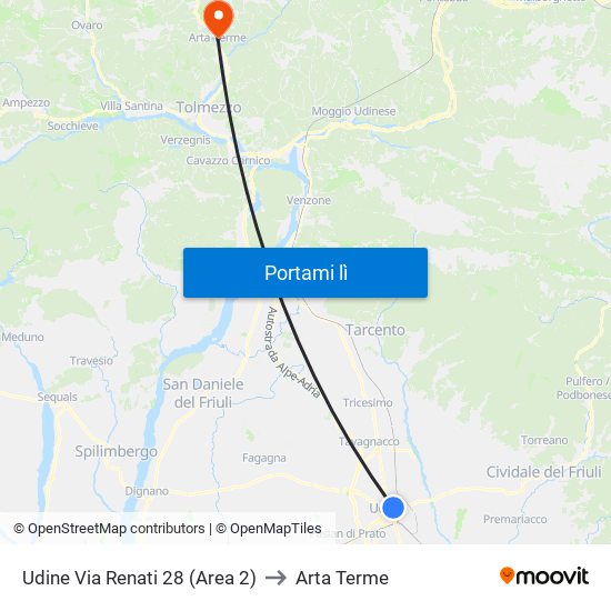 Udine Via Renati 28 (Area 2) to Arta Terme map