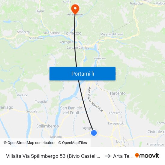 Villalta Via Spilimbergo 53 (Bivio Castello, Direz. Udine) to Arta Terme map