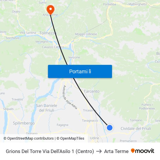 Grions Del Torre Via Dell'Asilo 1 (Centro) to Arta Terme map