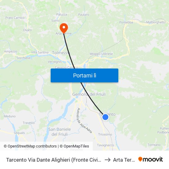Tarcento Via Dante Alighieri (Fronte Civico 125) to Arta Terme map