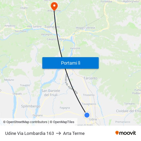 Udine Via Lombardia 163 to Arta Terme map