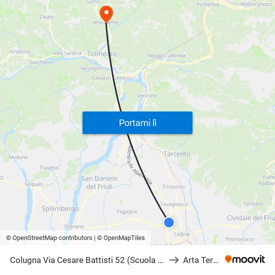 Colugna Via Cesare Battisti 52 (Scuola Volta) to Arta Terme map