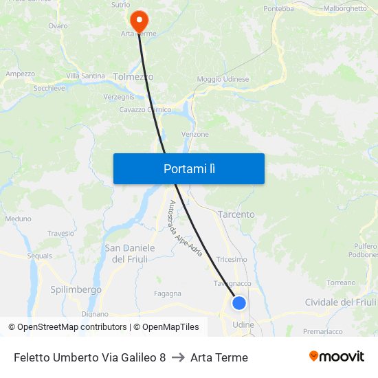 Feletto Umberto Via Galileo 8 to Arta Terme map