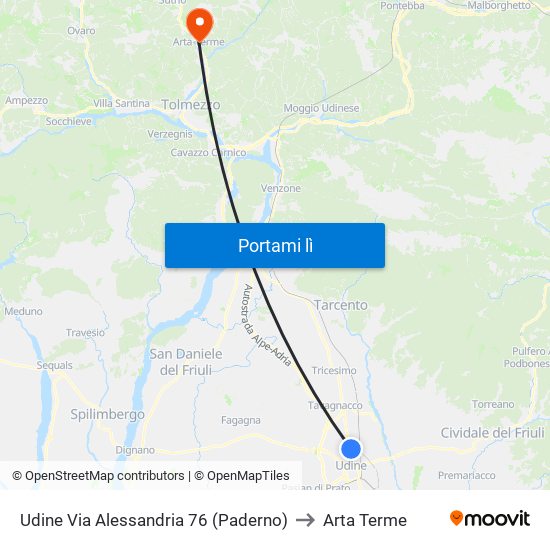 Udine Via Alessandria 76 (Paderno) to Arta Terme map