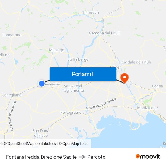 Fontanafredda Direzione Sacile to Percoto map