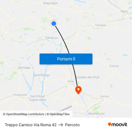 Treppo Carnico Via Roma 42 to Percoto map