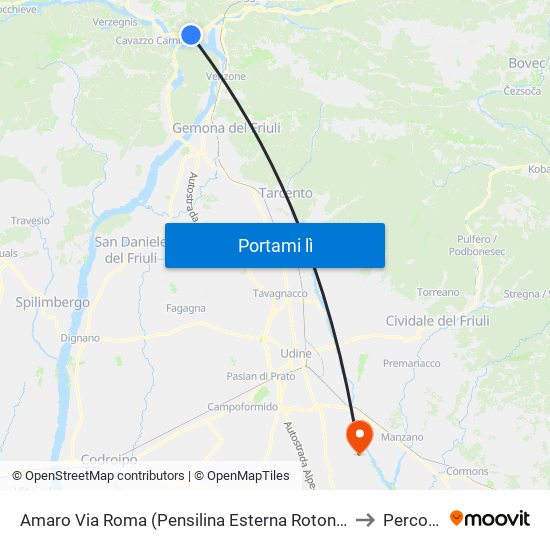 Amaro Via Roma (Pensilina Esterna Rotonda) to Percoto map
