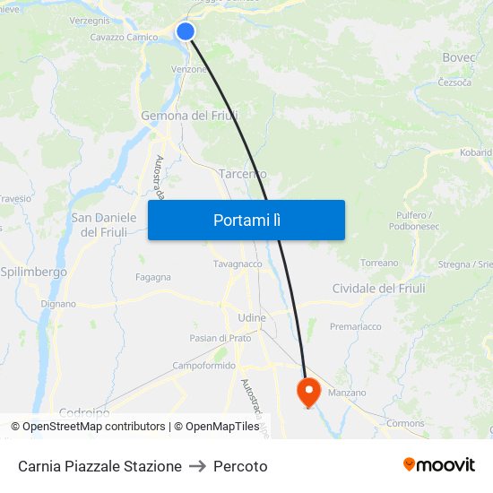 Carnia Piazzale Stazione to Percoto map