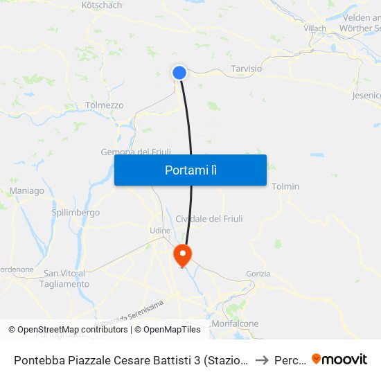 Pontebba Piazzale Cesare Battisti 3 (Stazione Fs, Dir.Udine) to Percoto map