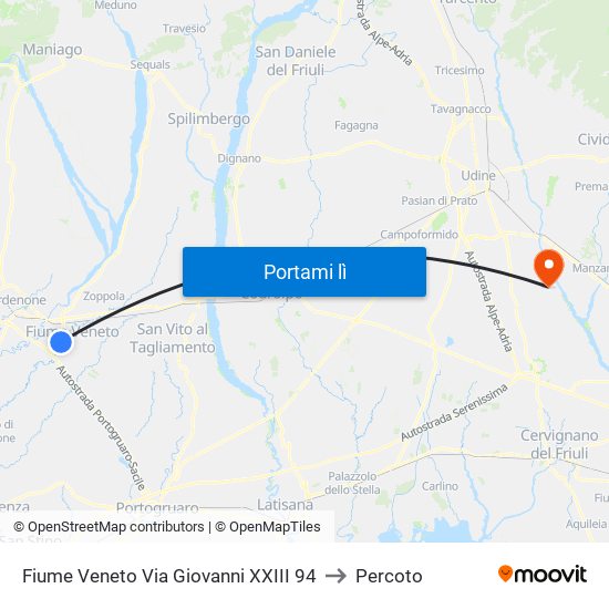 Fiume Veneto Via Giovanni XXIII 94 to Percoto map