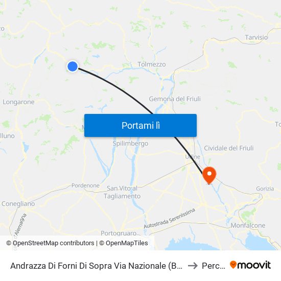 Andrazza Di Forni Di Sopra Via Nazionale (Bivio, Dir.Cadore) to Percoto map