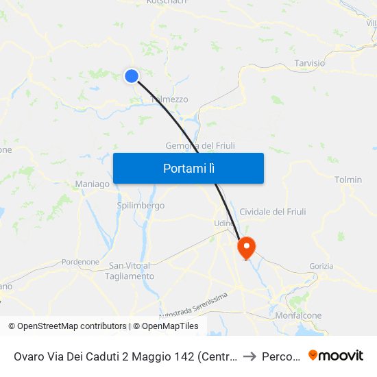 Ovaro Via Dei Caduti 2 Maggio 142 (Centro) to Percoto map