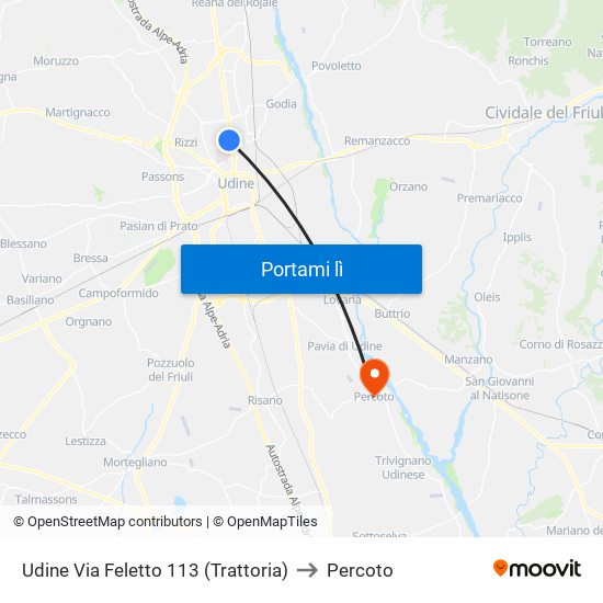 Udine Via Feletto 113 (Trattoria) to Percoto map