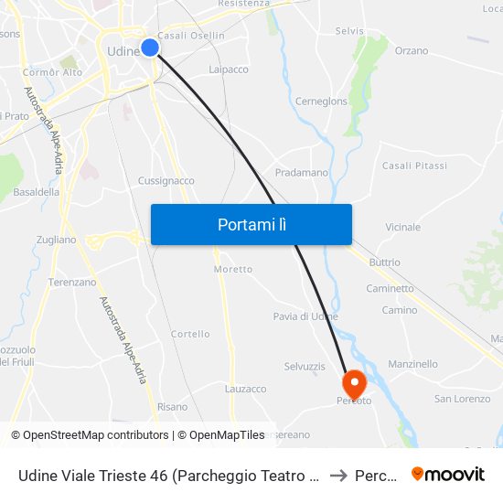 Udine Viale Trieste 46 (Parcheggio Teatro Nuovo) to Percoto map