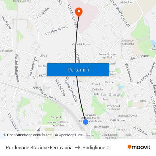 Pordenone Stazione Ferroviaria to Padiglione C map