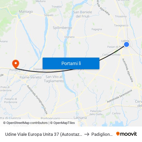 Udine Viale Europa Unita 37 (Autostazione) to Padiglione C map