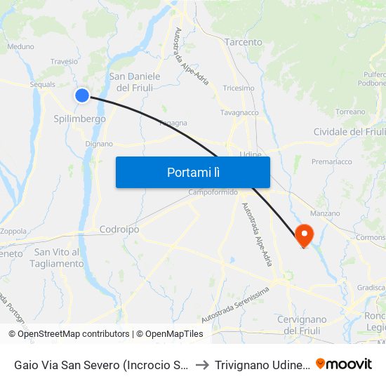 Gaio Via San Severo (Incrocio Sp1) to Trivignano Udinese map