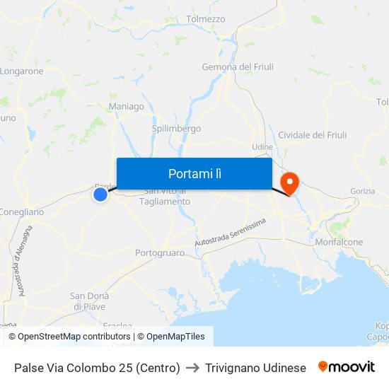 Palse Via Colombo 25 (Centro) to Trivignano Udinese map