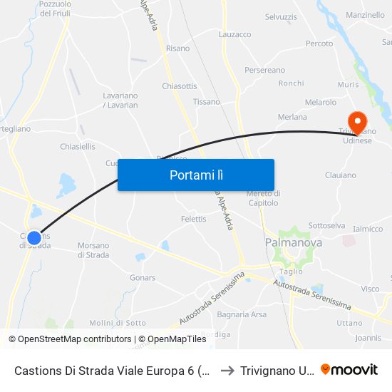 Castions Di Strada Viale Europa 6 (Direzione Udine) to Trivignano Udinese map