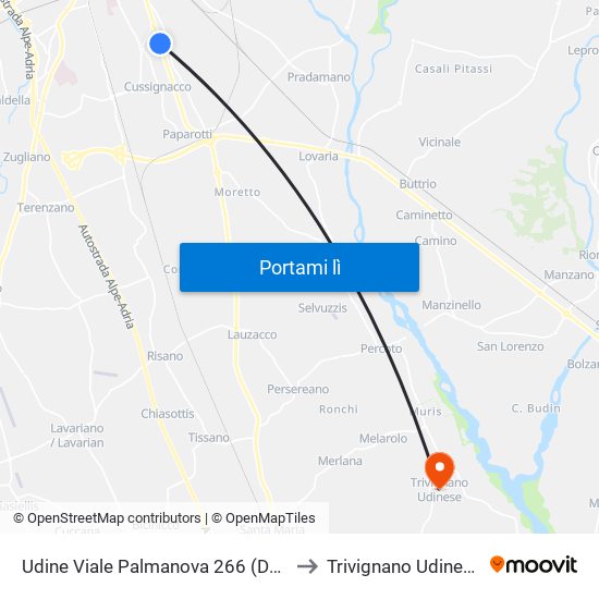 Udine Viale Palmanova 266 (Dhl) to Trivignano Udinese map