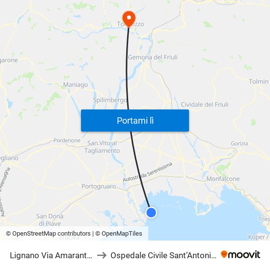 Lignano Via Amaranto (Autostazione) to Ospedale Civile Sant’Antonio Abate Di Tolmezzo map