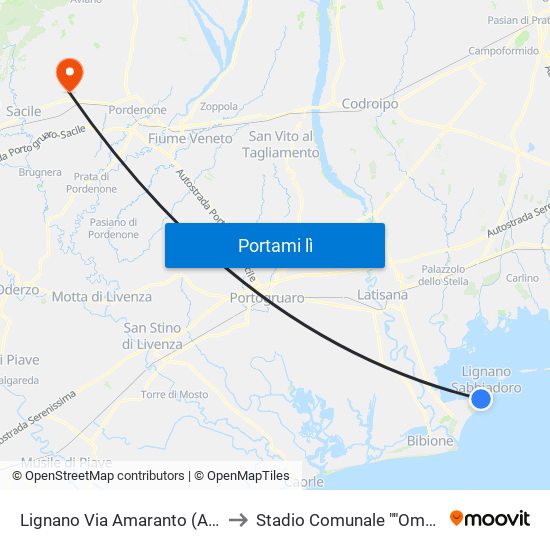 Lignano Via Amaranto (Autostazione) to Stadio Comunale ""Omero Tognon"" map