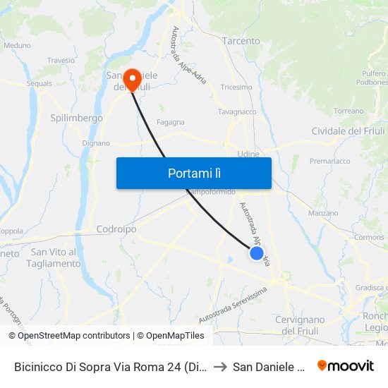 Bicinicco Di Sopra Via Roma 24 (Direzionetissano) to San Daniele del Friuli map