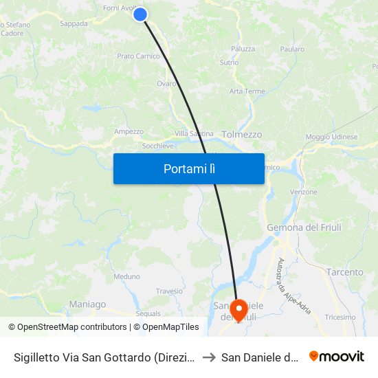 Sigilletto Via San Gottardo (Direzione Collina) to San Daniele del Friuli map