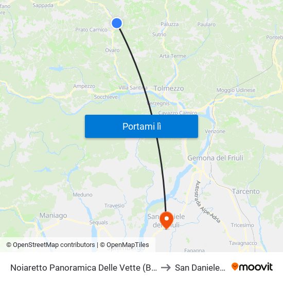 Noiaretto Panoramica Delle Vette (Bivio, Direzione Tualis) to San Daniele del Friuli map