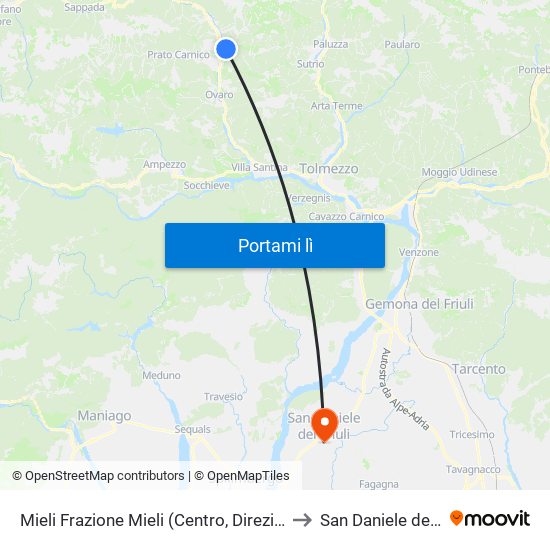 Mieli Frazione Mieli (Centro, Direzione Tualis) to San Daniele del Friuli map