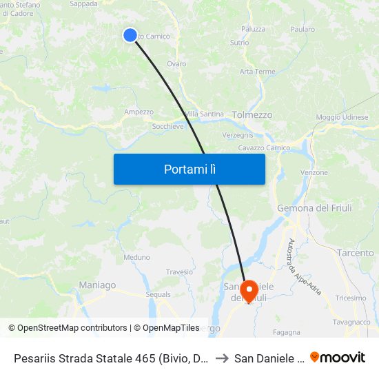 Pesariis Strada Statale 465 (Bivio, Direzione Comeglians) to San Daniele del Friuli map