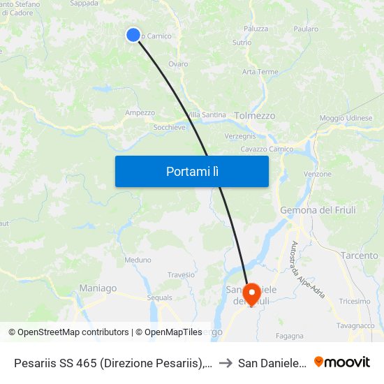 Pesariis SS 465 (Direzione Pesariis), Località Sant'Antonio to San Daniele del Friuli map