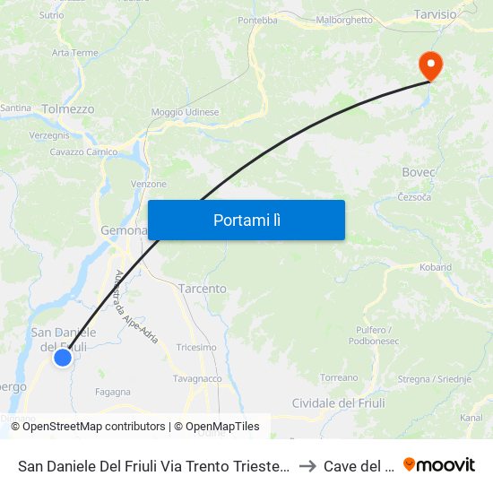 San Daniele Del Friuli Via Trento Trieste 145 (Fronte Bar) to Cave del Predil map