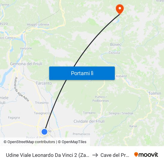 Udine Viale Leonardo Da Vinci 2 (Zanon) to Cave del Predil map