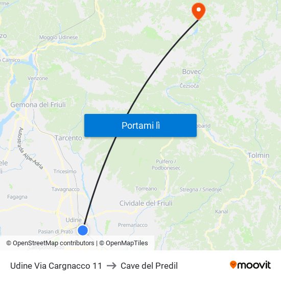 Udine Via Cargnacco 11 to Cave del Predil map