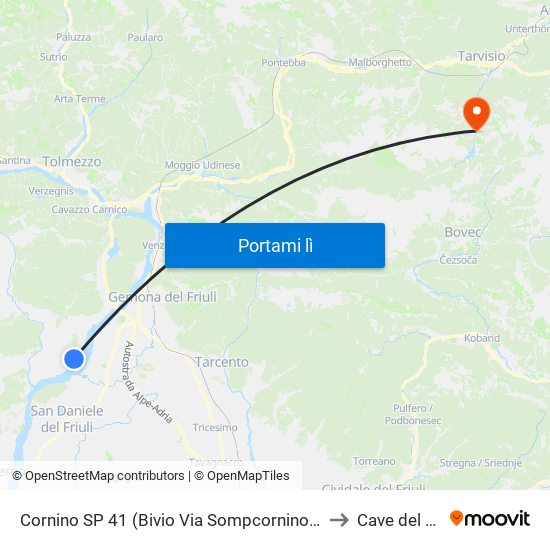 Cornino SP 41 (Bivio Via Sompcornino, Prov.Cimano) to Cave del Predil map