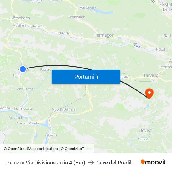 Paluzza Via Divisione Julia 4 (Bar) to Cave del Predil map