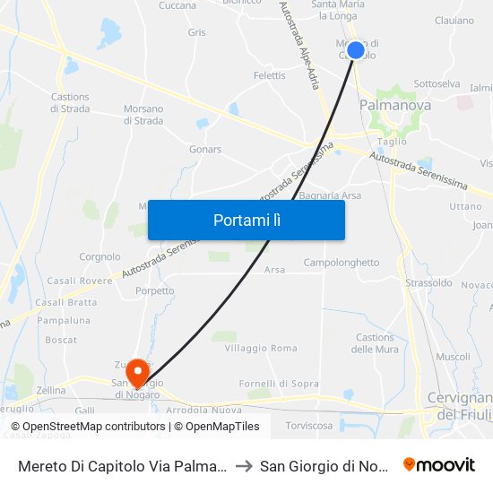 Mereto Di Capitolo Via Palmanova to San Giorgio di Nogaro map